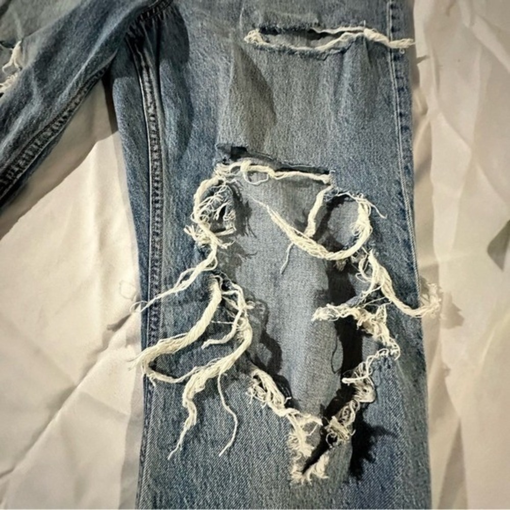 Aeropostale High Rise Baggy Distressed Jeans Blue 14 Reg 100% Cotton - Picture 9 of 14